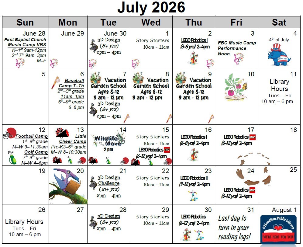 July 2026 Children's Activities Calendar
