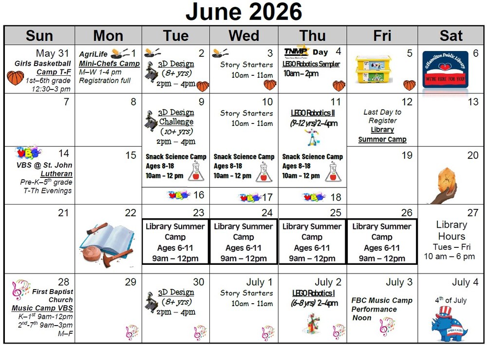 June 2026 Children's Activities Calendar