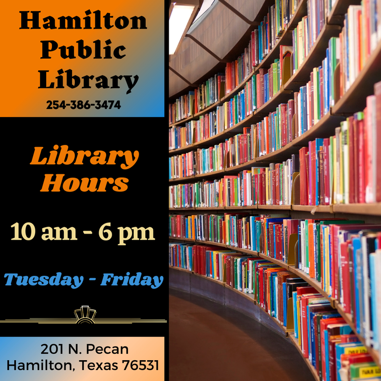Library Hours 10 am - 6 pm Tuesday - Friday