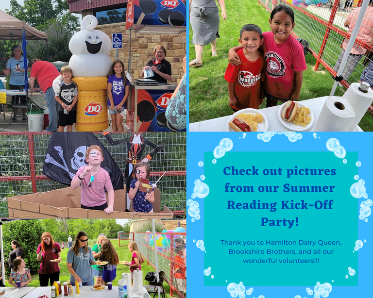 Check out pictures from our Summer Reading Kick-Off Party! Thank you to Hamilton Dairy Queen, Brookshire Brothers, and all our wonderful volunteers!!!